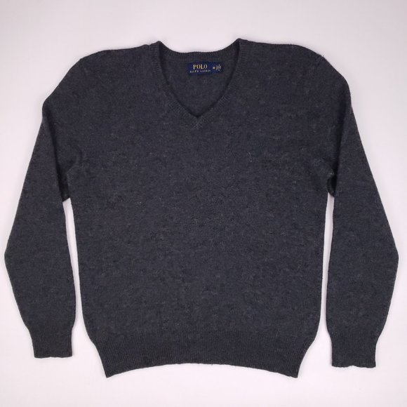 Polo Ralph Lauren Medium Sweater Gray V Neck Wool - Picture 2 of 12